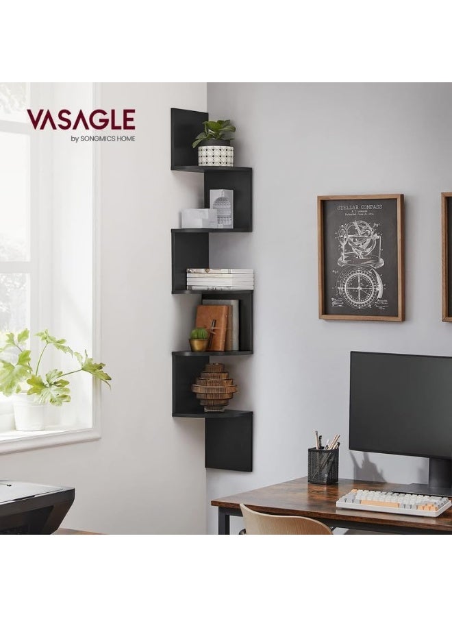 VASAGLE رف زاوية VASAGLE ذو 5 طبقات، رف حائط، رف عرض عائم في غرفة المعيشة، الدراسة، المطبخ، غرفة النوم، للنباتات، الأقراص المدمجة، الزينة، حديث، أسود حبر - Image 2