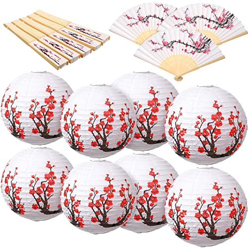 Yulejo 16 Pcs Cherry Blossom Decoration Includes 8 Chinese Japanese Cherry Blossom Paper Lanterns 12 Inch 8 Cherry Flowers Folding Fan for Restaurant Church Wedding Party DIY Decoration