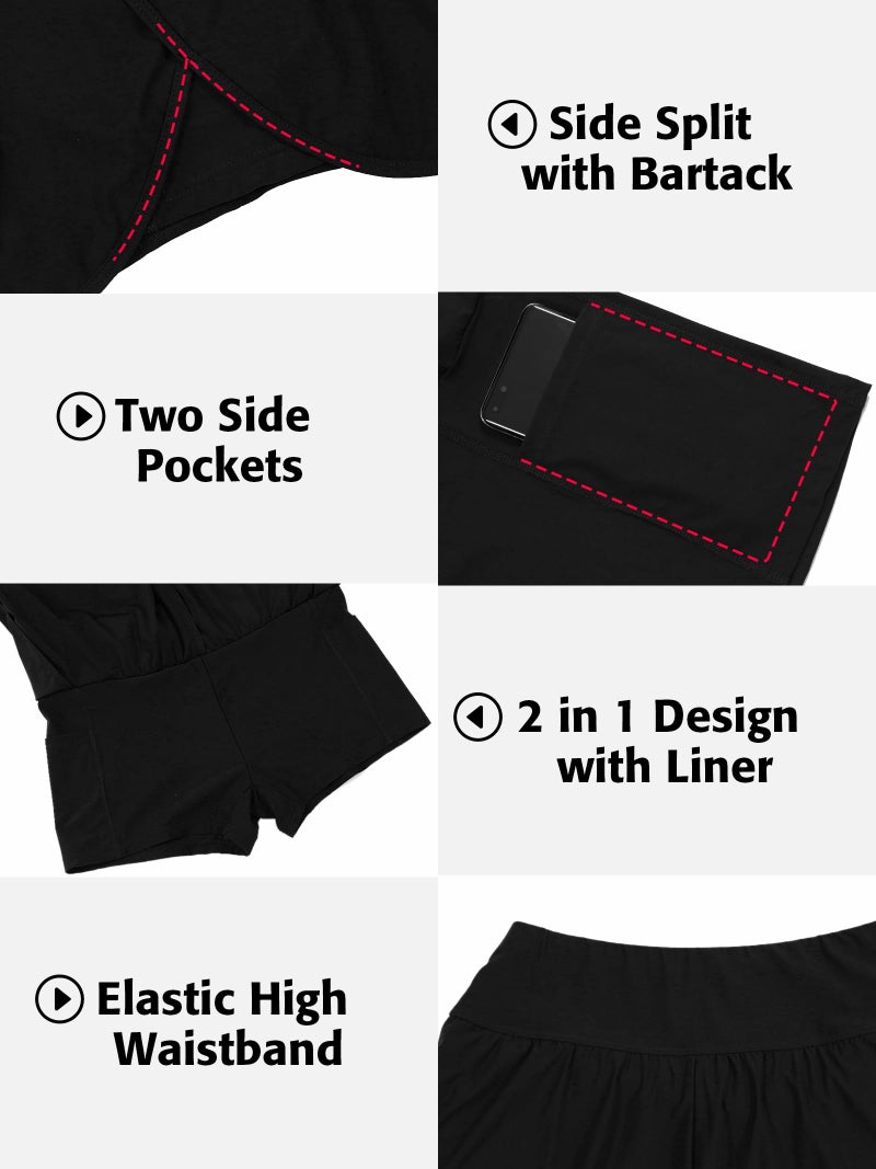 ATTRACO Swim Shorts for Women Side Split Swimsuits Bottoms 2 in 1 Bathing Suit Trunk Black M - Image 5