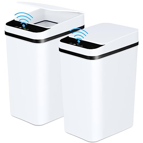 Anborry Bathroom Trash Cans with Lid 2 Pack 2.2 Gallon Touchless Automatic Motion Sensor Small Slim Garbage Can, Smart Electric Narrow Garbage Bin for Bedroom Office Kitchen (White) - Image 1