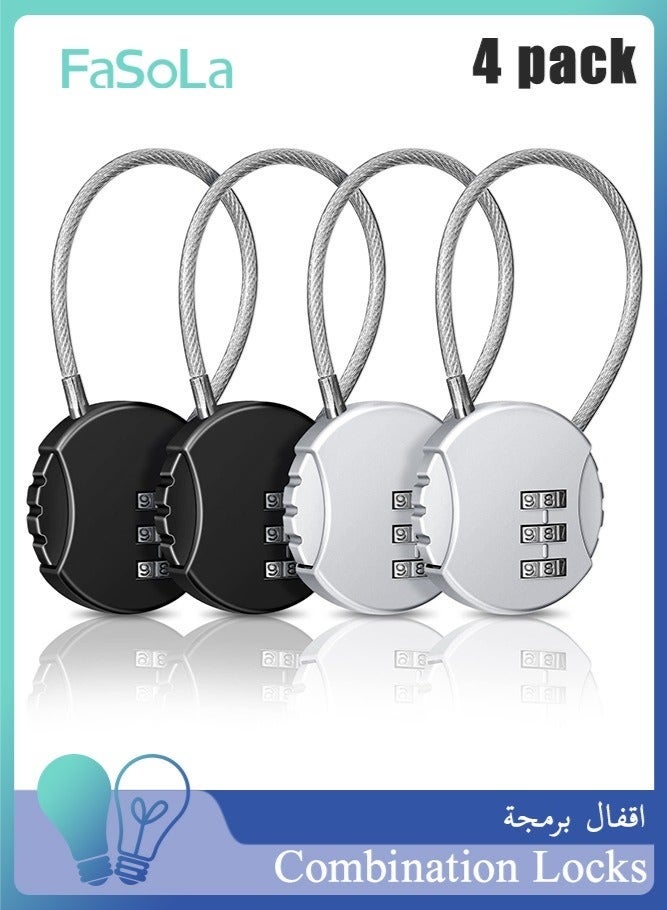 Bukela 4 Pieces 3 Digit Combo Number Locks, Combination Locks, Luggage Lock Waterproof Travel Padlocks for School Gate Fence Cabinet Toolbox Suitcase Gym, Hasp Storage (Black, Silver ) - Image 1