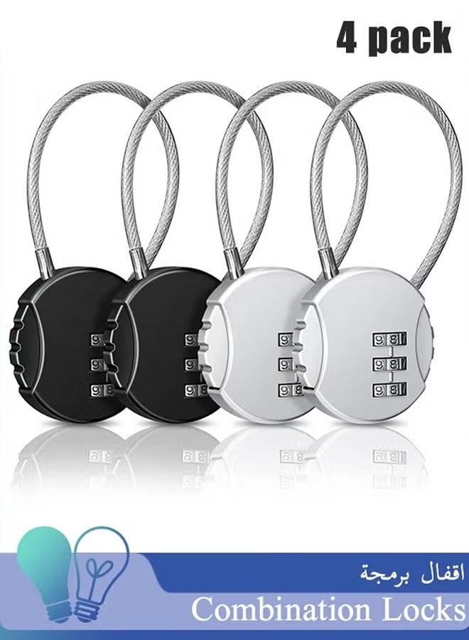 Bukela 4 Pieces 3 Digit Combo Number Locks, Combination Locks, Luggage Lock Waterproof Travel Padlocks for School Gate Fence Cabinet Toolbox Suitcase Gym, Hasp Storage (Black, Silver ) - Image 1