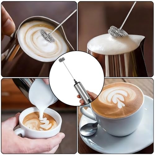 regaliafurn Rechargeable Milk Frother Wand with 3 Independent Speed Buttons, Handheld Electric Whisk with 5 Attachments for Coffee, Lattes, Matcha, Kitchen Gift, Stainless Steel Silver - Image 5