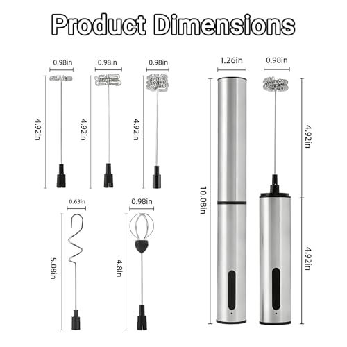 regaliafurn Rechargeable Milk Frother Wand with 3 Independent Speed Buttons, Handheld Electric Whisk with 5 Attachments for Coffee, Lattes, Matcha, Kitchen Gift, Stainless Steel Silver - Image 2