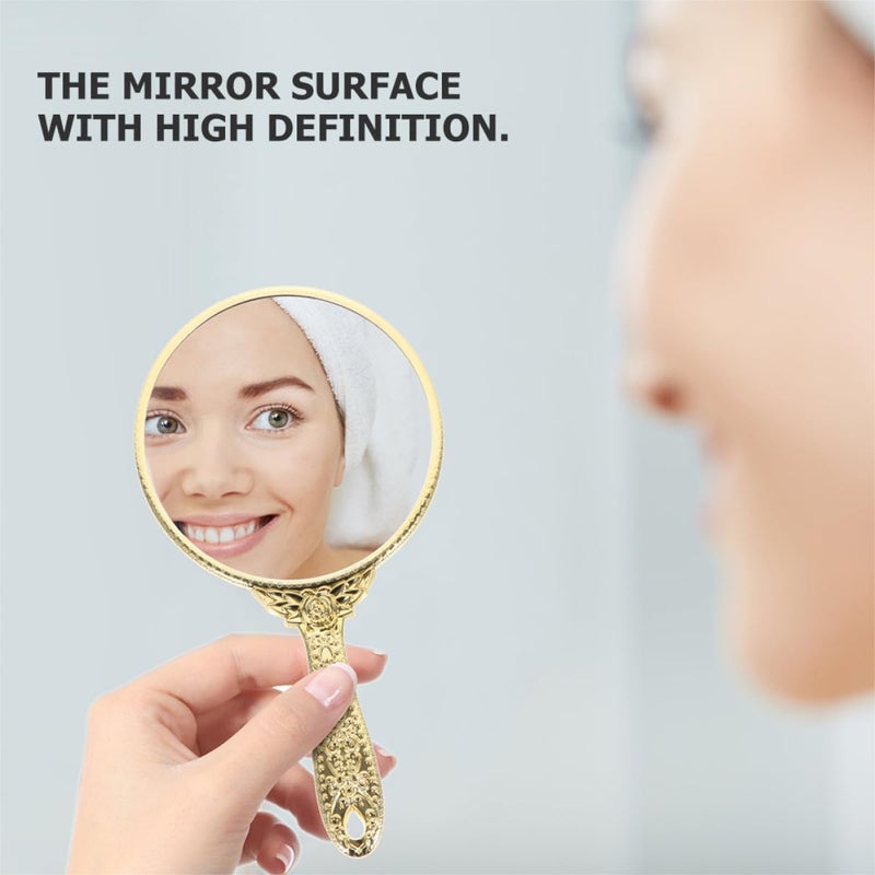 2 قطعة من مرايا التجميل الدائرية الصغيرة ذات التصميم الرترو، بمقابض من اللون الذهبي والوردي الذهبي، لمستلزمات جمال النساء - Image 5