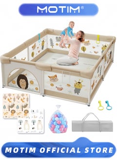 Motim Baby Playpen with Mat 180 * 200CM Animal Baby Playpen Baby Fence with Breathable Mesh Portable Playpen Safety Sturdiness Babys Fences for Babies & Infant & Toddler & Childs  - Image 1