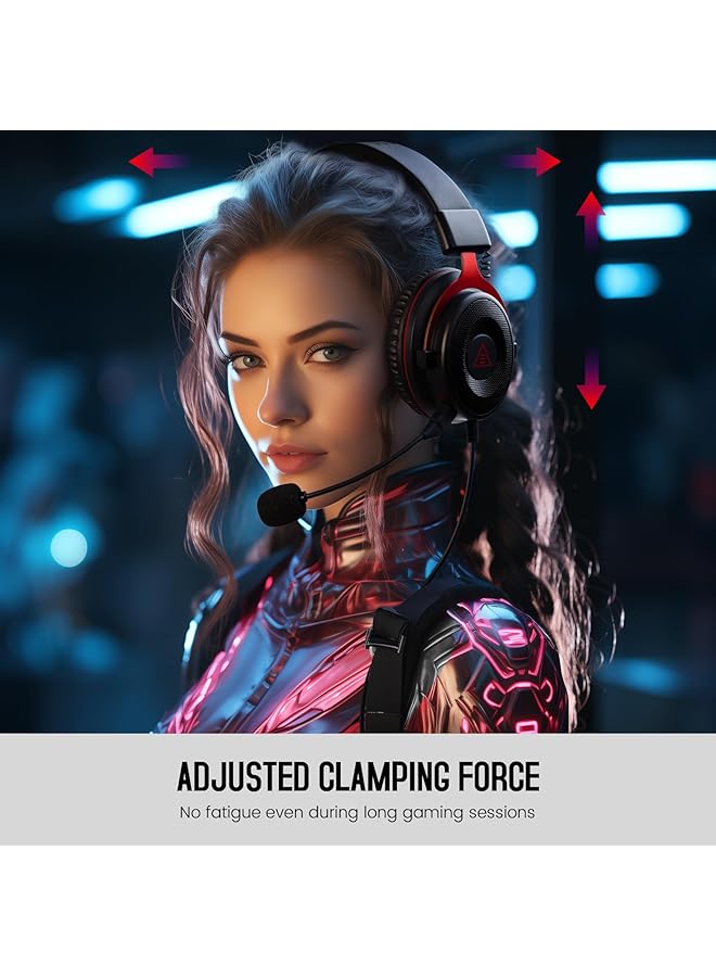 EKSA Gaming Headset Ps4 Headset Wired Gaming Headphones With Noise Cancelling Mic Over Ear Computer Headset Compatible With Ps5/Ps4/Pc/Xbox One/Laptop (Red) - Image 2