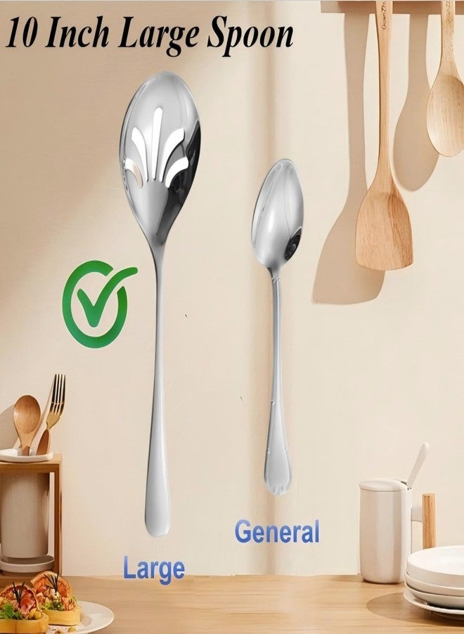 Shrandi Extra Large Serving Spoons Set, 9.9 Inch Serving Spoon and Slotted Spoon, Stainless Steel Large Serving Utensils for Buffet, Parties, Catering & Kitchen (2PCS Silver) - Image 3