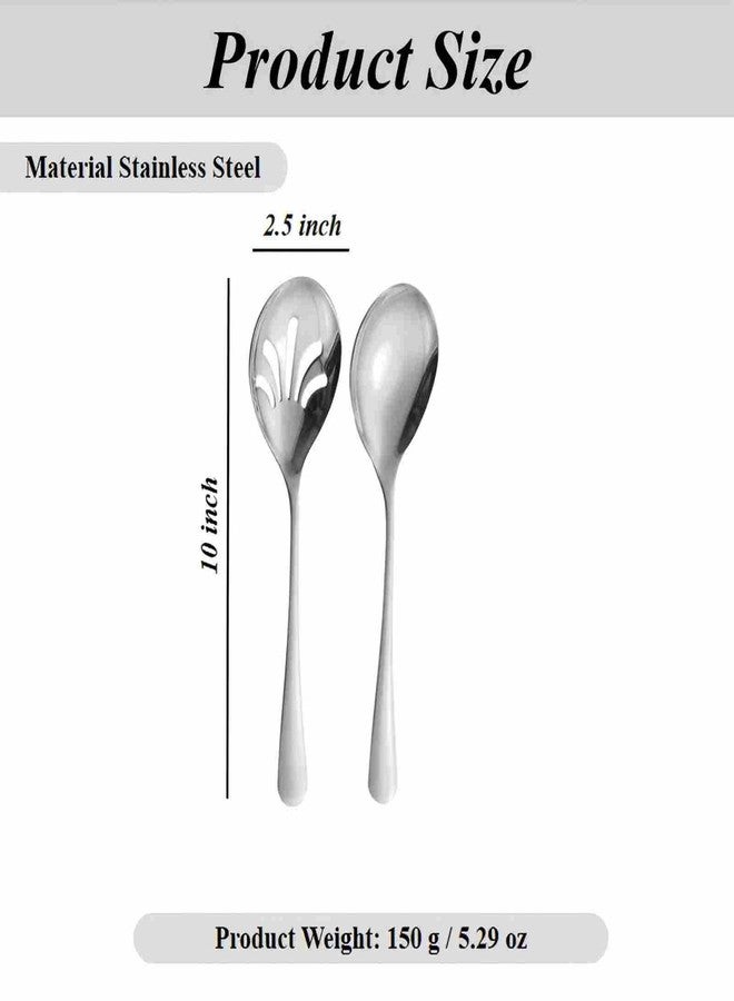 Shrandi Extra Large Serving Spoons Set, 9.9 Inch Serving Spoon and Slotted Spoon, Stainless Steel Large Serving Utensils for Buffet, Parties, Catering & Kitchen (2PCS Silver) - Image 2