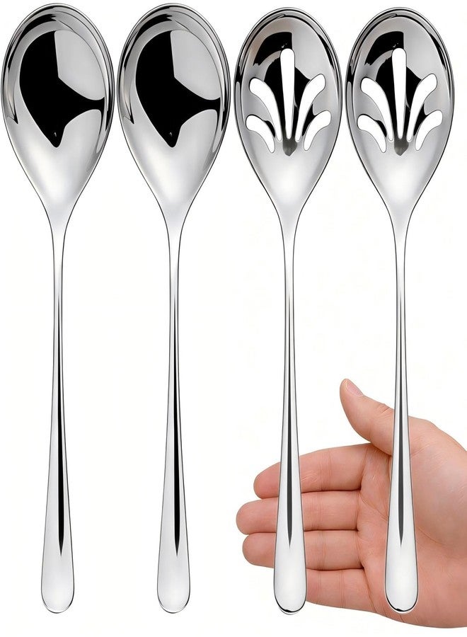 Shrandi Extra Large Serving Spoons Set, 9.9 Inch Serving Spoon and Slotted Spoon, Stainless Steel Large Serving Utensils for Buffet, Parties, Catering & Kitchen (2PCS Silver) - Image 1