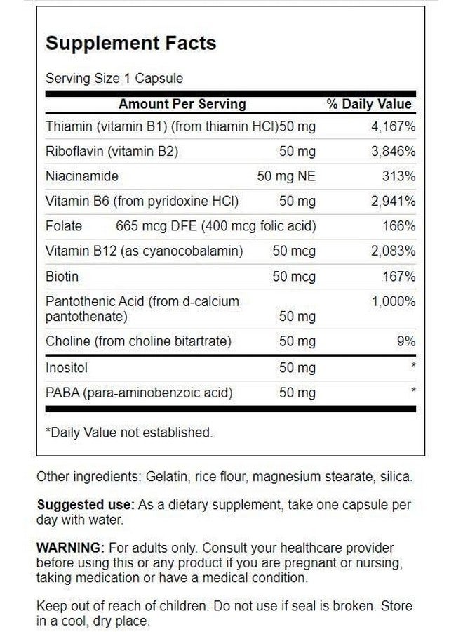 Swanson B-50 B-Complex - B Vitamin Complex with High Potency & Bioavailability - Promotes Immune System Support, Aids Heart Health, & Supports Healthy Nervous System - (250 Capsules) - Image 2