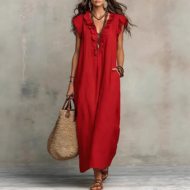Bohemian Flutter Sleeve Maxi Dress for Women - Image 4