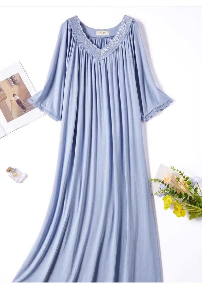 Exclusive Women's Free Size Silk Maxi Dress with Unique Lace Details - Stylish, Comfortable, Breathable, Casual, Elegant Long Dress for Women, Ideal for Daily Wear, Parties, Casual Outings, Beach Vacations, Summer Fashion, Trendy Apparel