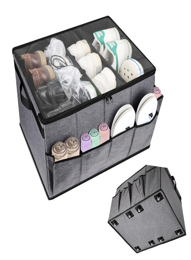 Lukeline Rolling Shoe Organizer for Closet，Foldable Shoe Storage Organizer with Clear Cover and Adjustable Dividers，Stackable Fabric Shoe Storage Box for Entryway，Portable Holder Shoe Rack - Image 1