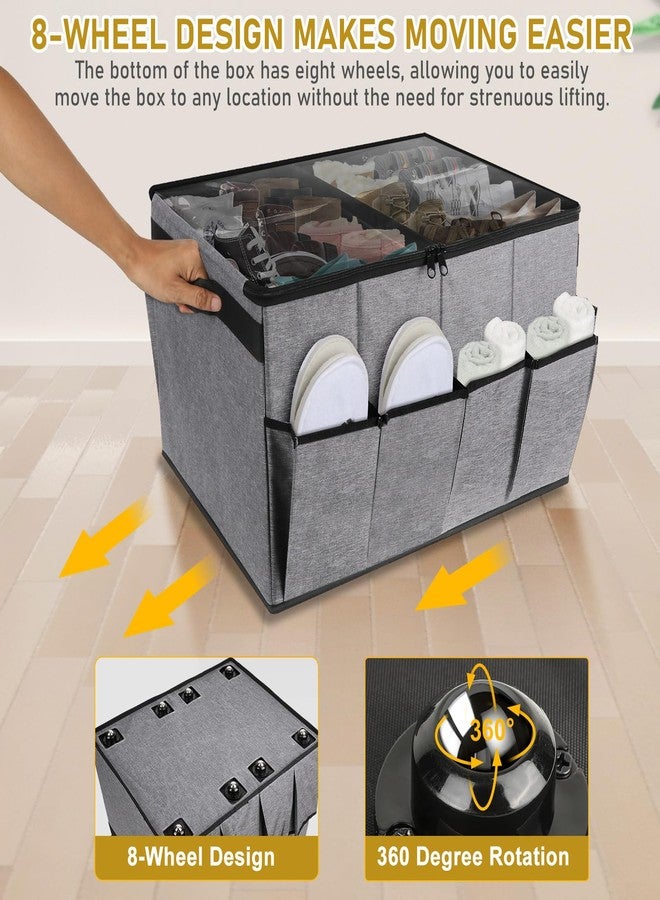 Lukeline Rolling Shoe Organizer for Closet，Foldable Shoe Storage Organizer with Clear Cover and Adjustable Dividers，Stackable Fabric Shoe Storage Box for Entryway，Portable Holder Shoe Rack - Image 2