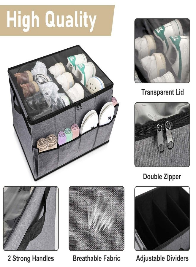 Lukeline Rolling Shoe Organizer for Closet，Foldable Shoe Storage Organizer with Clear Cover and Adjustable Dividers，Stackable Fabric Shoe Storage Box for Entryway，Portable Holder Shoe Rack - Image 4