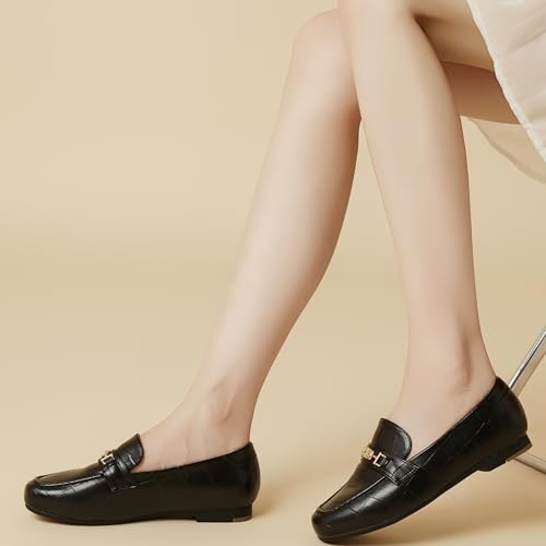 DeYashopin Women's Loafer Shoes Leisure Slip On Work Shoes Comfort Walking Flats Black Stone 8 - Image 4