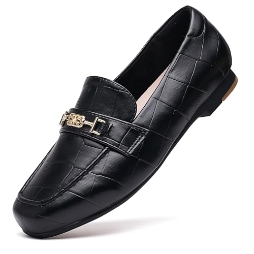 DeYashopin Women's Loafer Shoes Leisure Slip On Work Shoes Comfort Walking Flats Black Stone 8 - Image 1