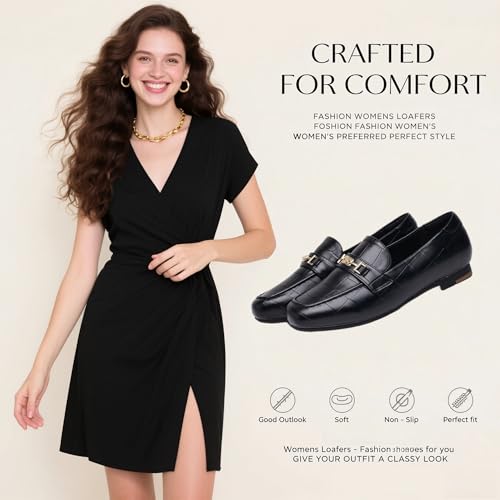 DeYashopin Women's Loafer Shoes Leisure Slip On Work Shoes Comfort Walking Flats Black Stone 8 - Image 2