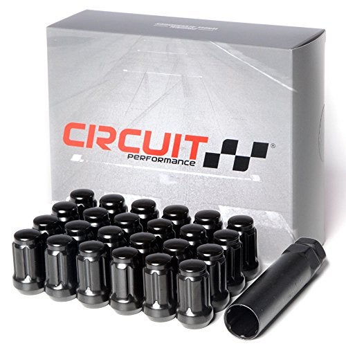 Circuit Performance Spline Drive Tuner Acorn Lug Nuts Black 12x1.25 Forged Steel (24pc + Tool) - Image 1