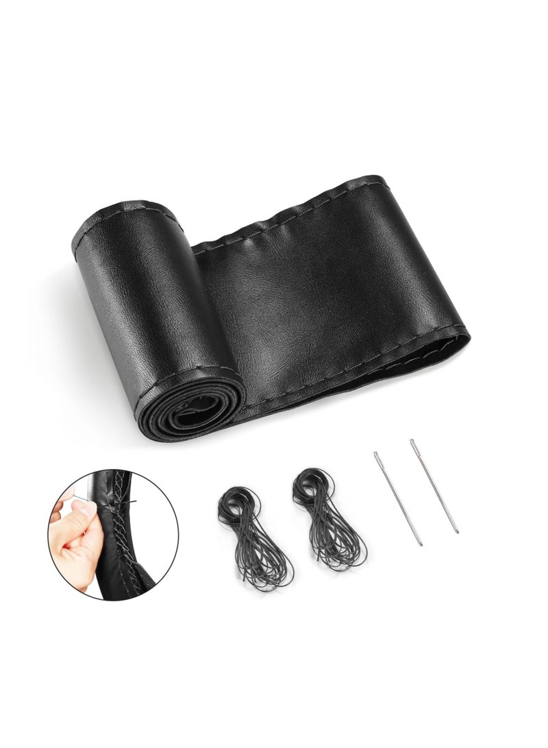 SOLARAE Genuine Leather Steering Wheel Cover, Stitch On Wrap, for 14 1/2 - 15 inches Round and D-Type Steering Wheels, Black - Image 1