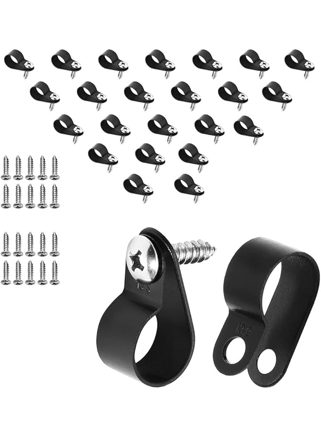 Green Tiger Cable Clips,P-Style Mounting Clips for Rope Light Compatible Stainless Steel Pan Head Phillips Screws,100 Pack,Suitable for Wire Diameter 64mm,Black - Image 1