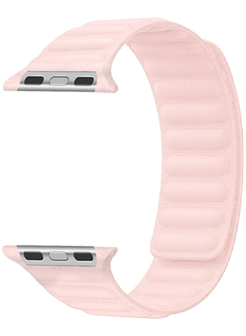 CATANES Replacement Band for Apple Watch Band 49mm 46mm 45mm 44mm -Leather Link Strap Magnetic Loop Adjustable Bracelet - Pink - Image 1