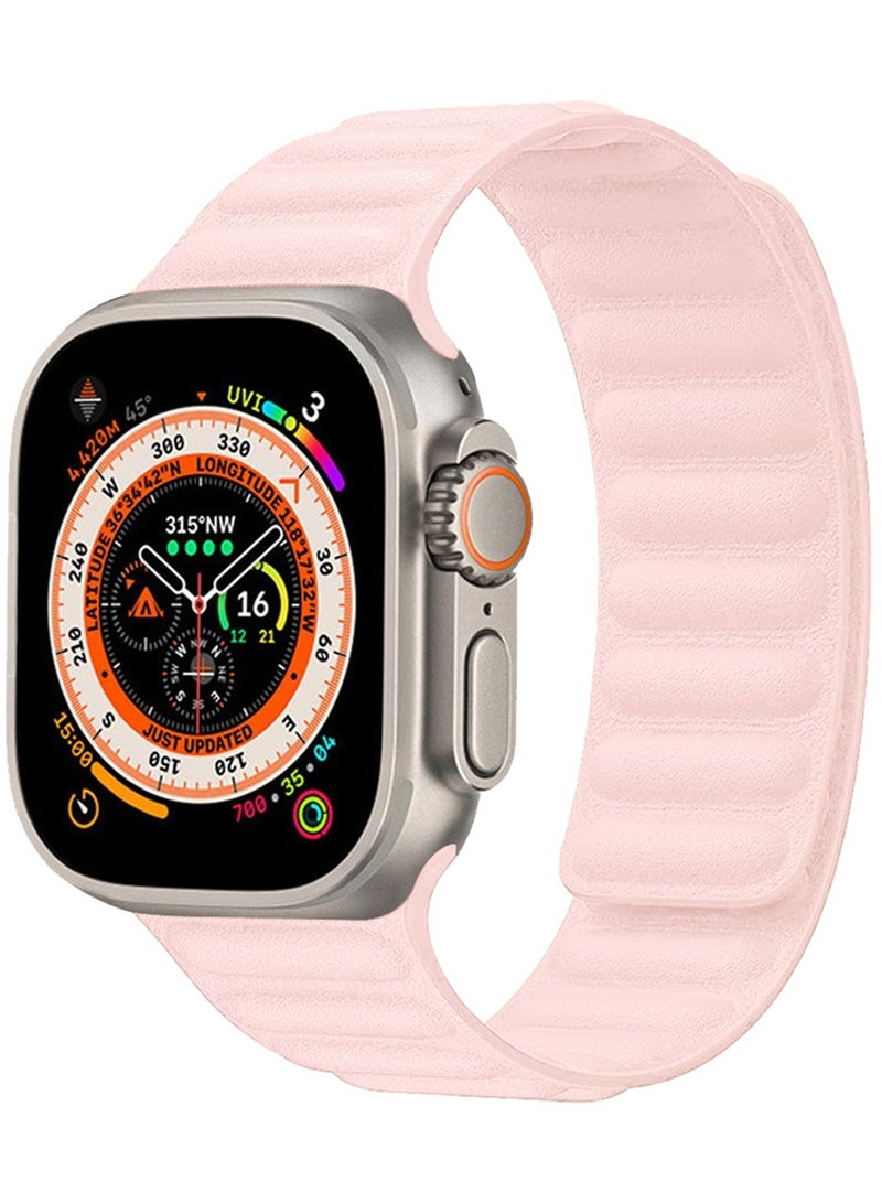 CATANES Replacement Band for Apple Watch Band 49mm 46mm 45mm 44mm -Leather Link Strap Magnetic Loop Adjustable Bracelet - Pink - Image 5