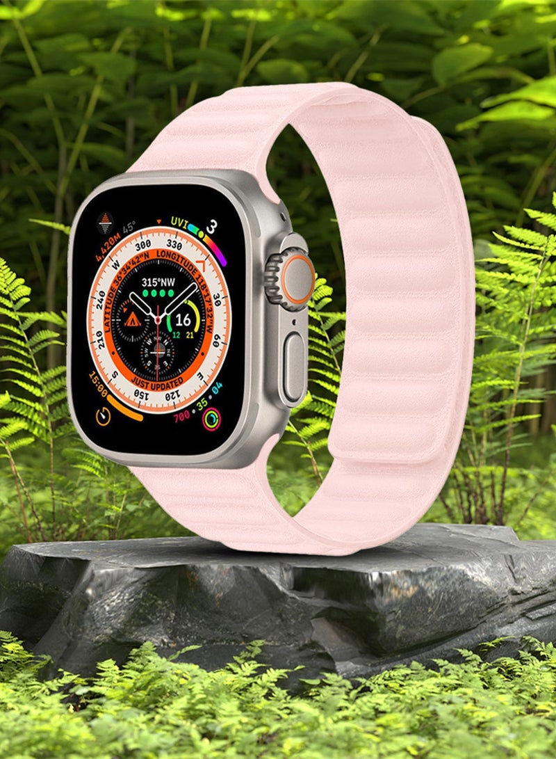 CATANES Replacement Band for Apple Watch Band 49mm 46mm 45mm 44mm -Leather Link Strap Magnetic Loop Adjustable Bracelet - Pink - Image 3