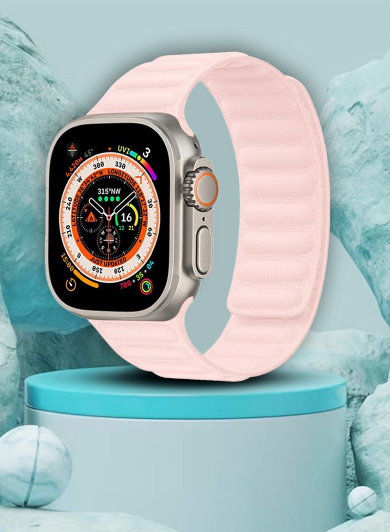 CATANES Replacement Band for Apple Watch Band 49mm 46mm 45mm 44mm -Leather Link Strap Magnetic Loop Adjustable Bracelet - Pink - Image 4