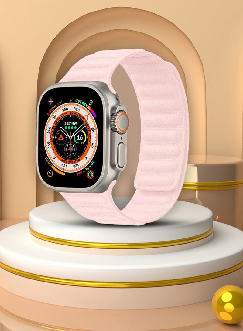 CATANES Replacement Band for Apple Watch Band 49mm 46mm 45mm 44mm -Leather Link Strap Magnetic Loop Adjustable Bracelet - Pink - Image 2