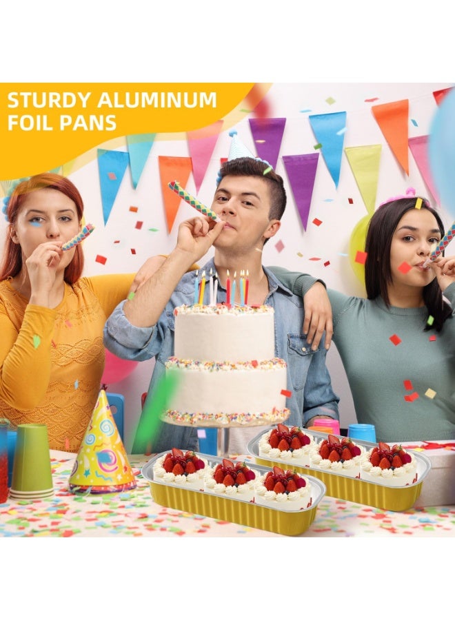 عام مقالي رغيف صغيرة مع ملصق إغلاق بأغطية وملاعق، 30 قطعة من قوالب الكيك بوزن 6.8 أونصة للخبز، صينية كعكة عيد الميلاد المصنوعة من رقائق الألومنيوم للاستعمال مرة واحدة (30 قطعة ذهبية) - Image 5