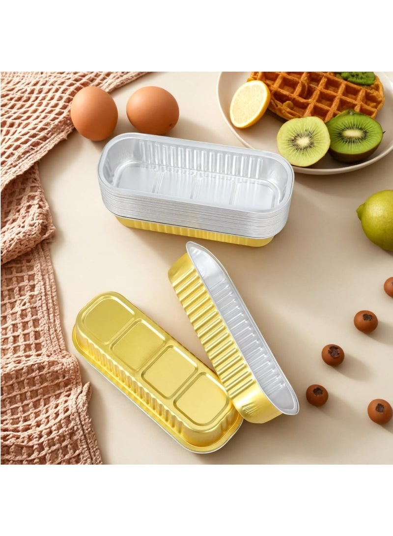 عام مقالي رغيف صغيرة مع ملصق إغلاق بأغطية وملاعق، 30 قطعة من قوالب الكيك بوزن 6.8 أونصة للخبز، صينية كعكة عيد الميلاد المصنوعة من رقائق الألومنيوم للاستعمال مرة واحدة (30 قطعة ذهبية) - Image 2