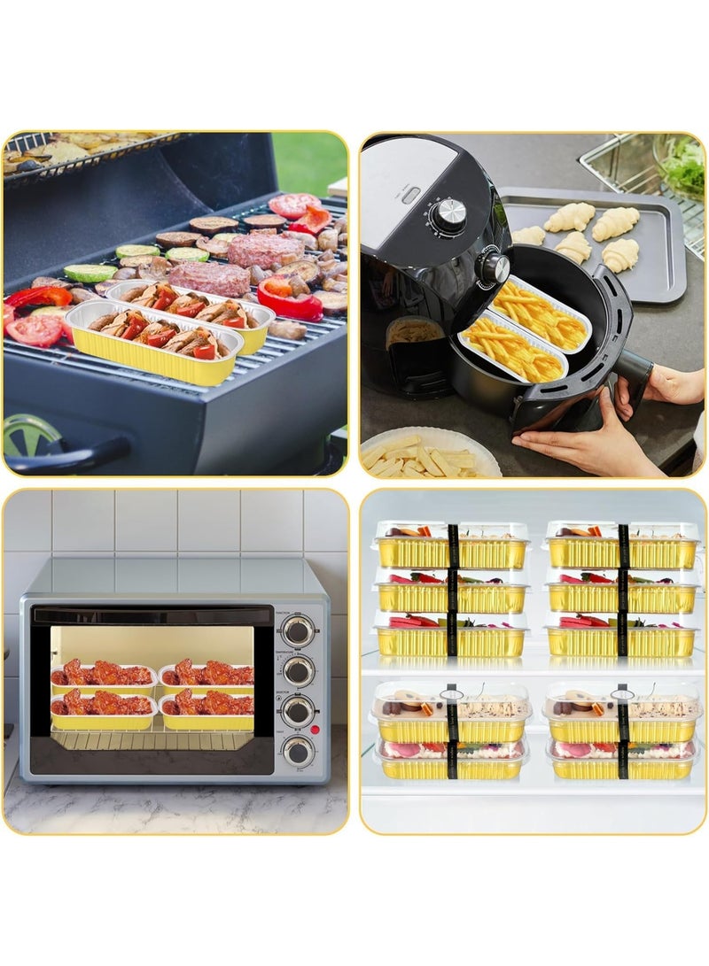 عام مقالي رغيف صغيرة مع ملصق إغلاق بأغطية وملاعق، 30 قطعة من قوالب الكيك بوزن 6.8 أونصة للخبز، صينية كعكة عيد الميلاد المصنوعة من رقائق الألومنيوم للاستعمال مرة واحدة (30 قطعة ذهبية) - Image 3