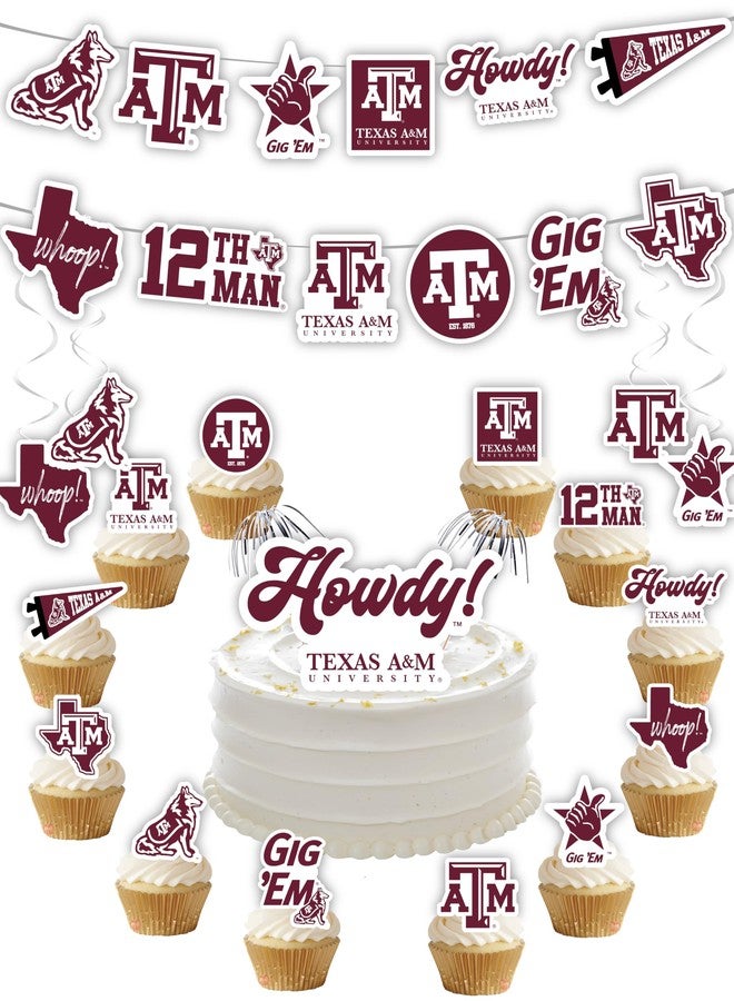 PartyKandy Texas A&M Party Supplies for TAMU Football, Birthday Gift, Graduation Party Banner and Cake Toppers (42 Pieces)(Texas A&M Aggies) - Image 1