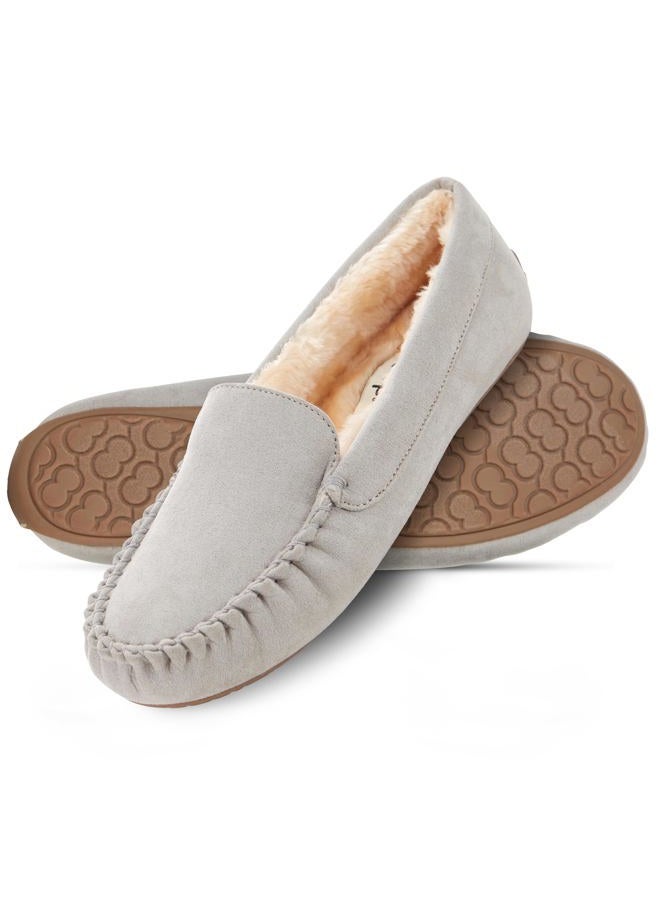 Floopi Women Slippers Moccasins, Soft Faux Fur Lining with Cozy Memory Foam, Ladies House Slippers for Women with Indoor & Outdoor Anti-Skid Sole (11 - Grey) - Image 1