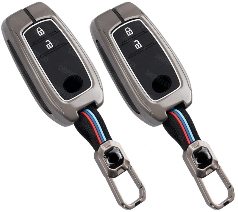SHOPOFLUX Metal Key Cover Pack 2 Compatible with Toyota Innova Crysta | Hilux 2022 | Invicto Key Cover 2 Button Smart Key Only - Image 1
