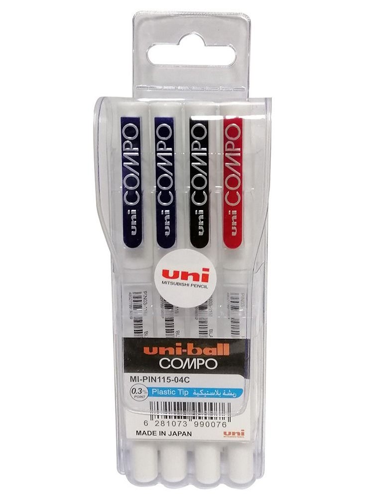 Uniball قلم حبر يوني كومبو 0.3 مم متعدد الألوان، مكون من 4 قطع  - Image 1