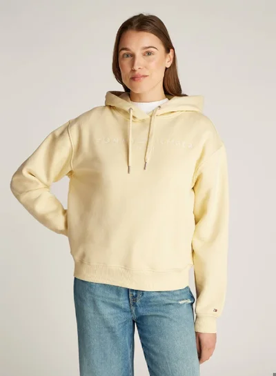 TOMMY HILFIGER Women's Modern Regular Corporate Logo Pullover Hoodie - Cotton, Yellow
