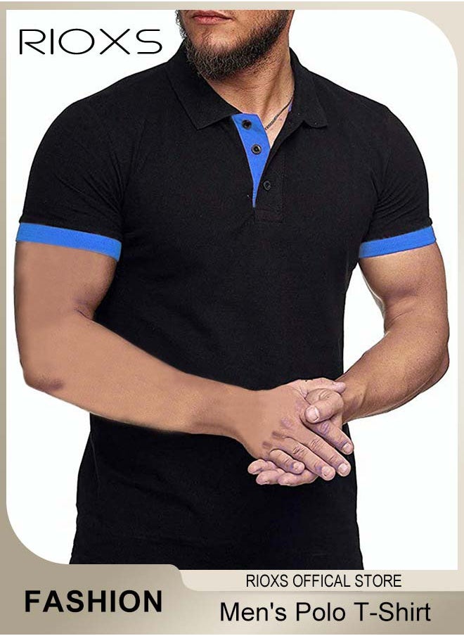 RIOXS - Men's Slim Fit Tops, Polo T-Shirt For Men, Classic Basic Short Sleeve Tops, Men Golf Shirt, Casual Tops Polo T Shirts, Comfy Button Collar Shirts For Work Travel And Daily Wear - Image 1