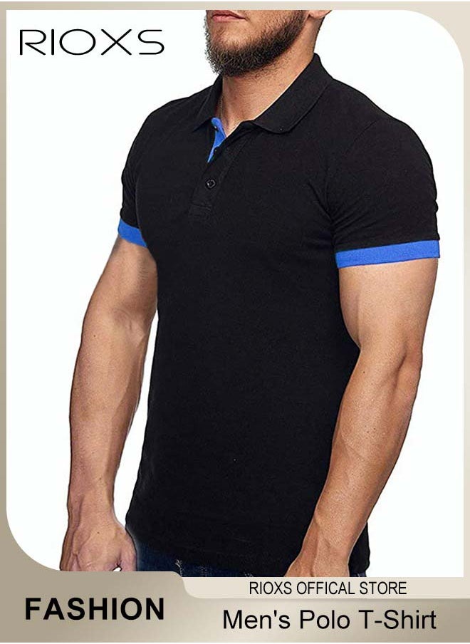 RIOXS - Men's Slim Fit Tops, Polo T-Shirt For Men, Classic Basic Short Sleeve Tops, Men Golf Shirt, Casual Tops Polo T Shirts, Comfy Button Collar Shirts For Work Travel And Daily Wear - Image 1