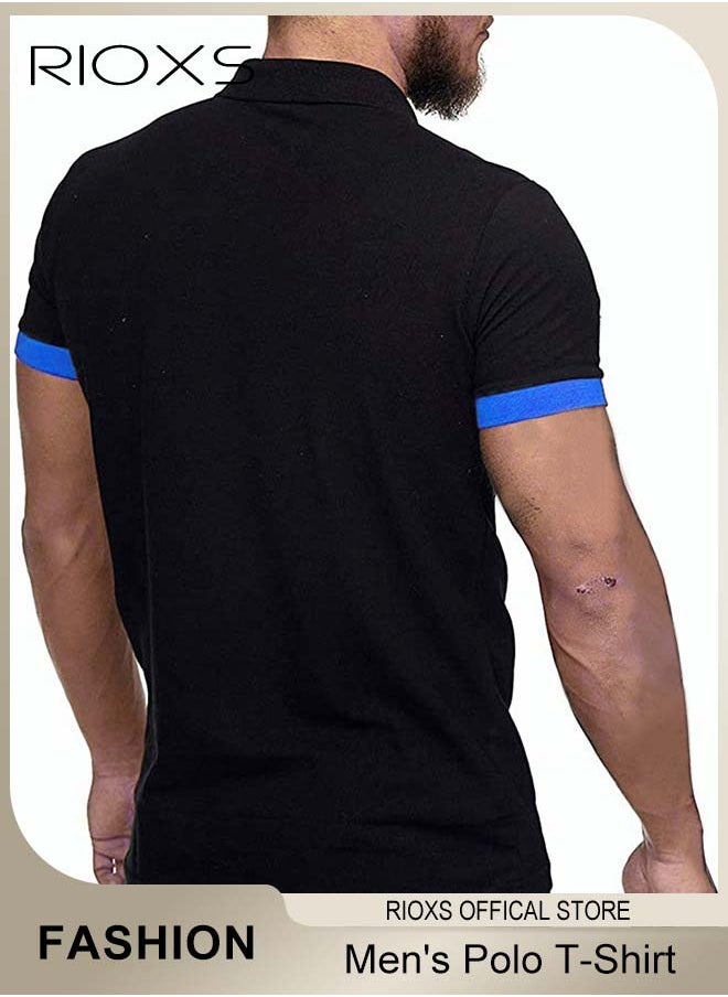 RIOXS - Men's Slim Fit Tops, Polo T-Shirt For Men, Classic Basic Short Sleeve Tops, Men Golf Shirt, Casual Tops Polo T Shirts, Comfy Button Collar Shirts For Work Travel And Daily Wear - Image 1