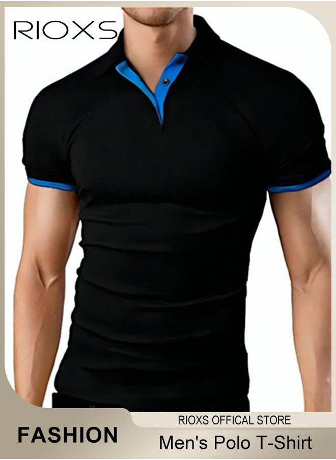 RIOXS - Men's Slim Fit Tops, Polo T-Shirt For Men, Classic Basic Short Sleeve Tops, Men Golf Shirt, Casual Tops Polo T Shirts, Comfy Button Collar Shirts For Work Travel And Daily Wear - Image 1