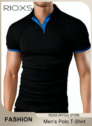 قمصان بولو قصيرة الأكمام للرجال، قمصان جولف ضيقة للرجال، قمصان كلاسيكية أساسية سريعة الجفاف ومقاومة للرطوبة، قمصان بولو مريحة بياقة وأزرار ومقاومة للرطوبة للعمل والسفر والارتداء اليومي، أسود