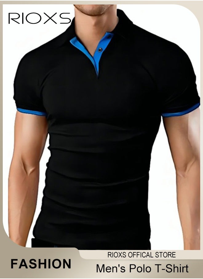 RIOXS - Men's Slim Fit Tops, Polo T-Shirt For Men, Classic Basic Short Sleeve Tops, Men Golf Shirt, Casual Tops Polo T Shirts, Comfy Button Collar Shirts For Work Travel And Daily Wear - Image 1