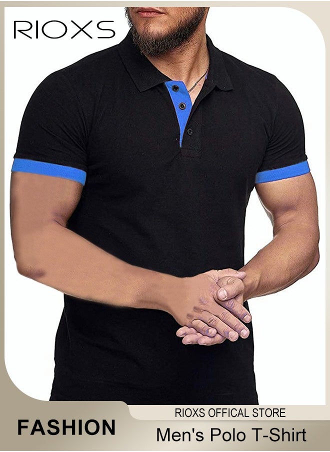 RIOXS - Men's Slim Fit Tops, Polo T-Shirt For Men, Classic Basic Short Sleeve Tops, Men Golf Shirt, Casual Tops Polo T Shirts, Comfy Button Collar Shirts For Work Travel And Daily Wear - Image 1