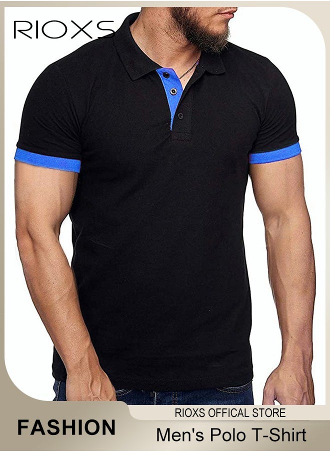 RIOXS - Men's Slim Fit Tops, Polo T-Shirt For Men, Classic Basic Short Sleeve Tops, Men Golf Shirt, Casual Tops Polo T Shirts, Comfy Button Collar Shirts For Work Travel And Daily Wear - Image 1