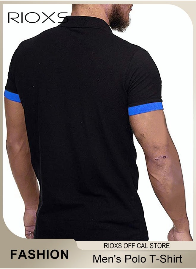 RIOXS - Men's Slim Fit Tops, Polo T-Shirt For Men, Classic Basic Short Sleeve Tops, Men Golf Shirt, Casual Tops Polo T Shirts, Comfy Button Collar Shirts For Work Travel And Daily Wear - Image 1