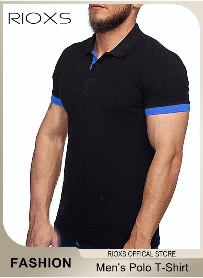 RIOXS - Men's Slim Fit Tops, Polo T-Shirt For Men, Classic Basic Short Sleeve Tops, Men Golf Shirt, Casual Tops Polo T Shirts, Comfy Button Collar Shirts For Work Travel And Daily Wear - Image 1