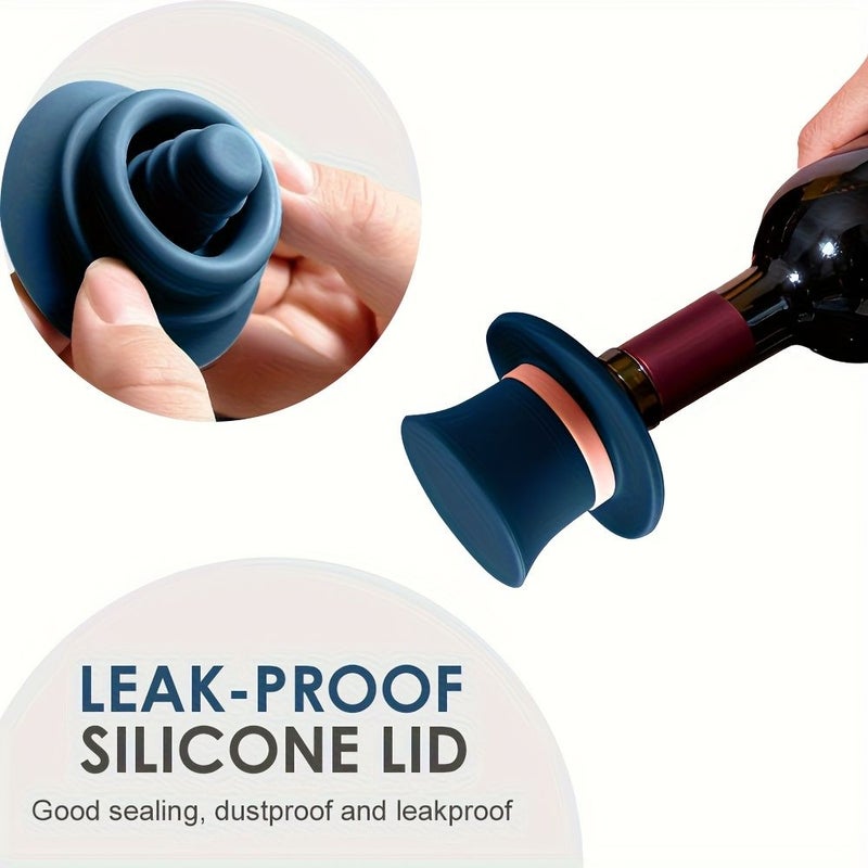 Set Of 6 Silicone Bottle Stoppers Green Blue Black For Wine Fresh Keeping - Image 2